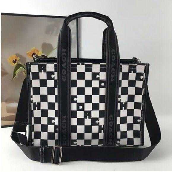 Coach Black and White Messenger Bag with Checkered Design - Picture 2 of 5